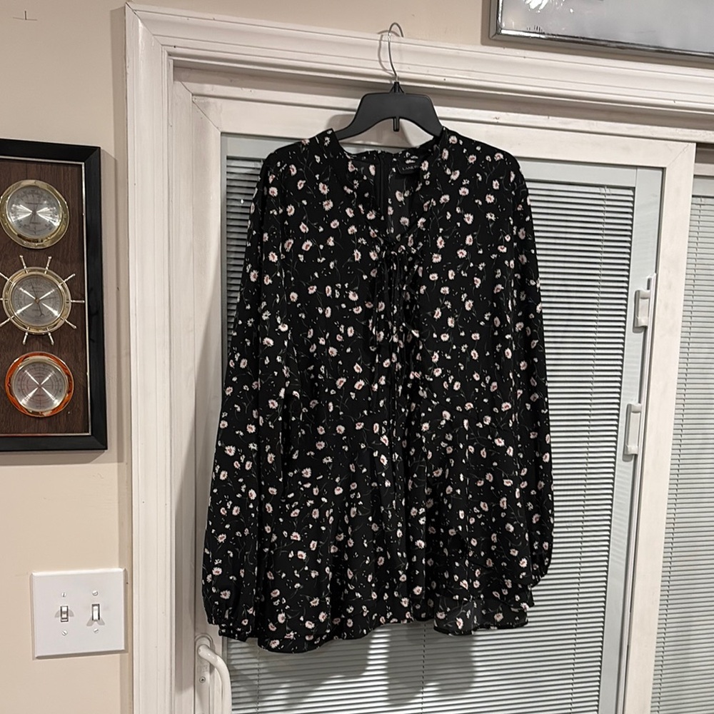 Lane Bryant Black Top with Floral Accents